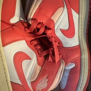 Jordan 1 Mid Sneakers in Red and White